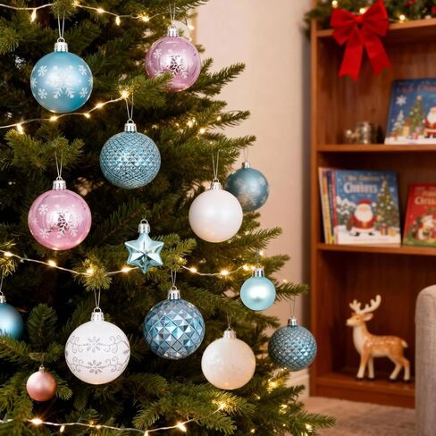 مجموعة 44 قطعة من زينة شجرة عيد الميلاد البلاستيكية، زينة كرة عيد الميلاد المعلقة مقاومة للكسر لديكور العطلات (أحمر وأبيض) in Kuwait