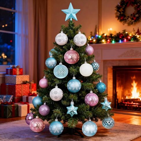 مجموعة 44 قطعة من زينة شجرة عيد الميلاد البلاستيكية، زينة كرة عيد الميلاد المعلقة مقاومة للكسر لديكور العطلات (أحمر وأبيض) in Kuwait