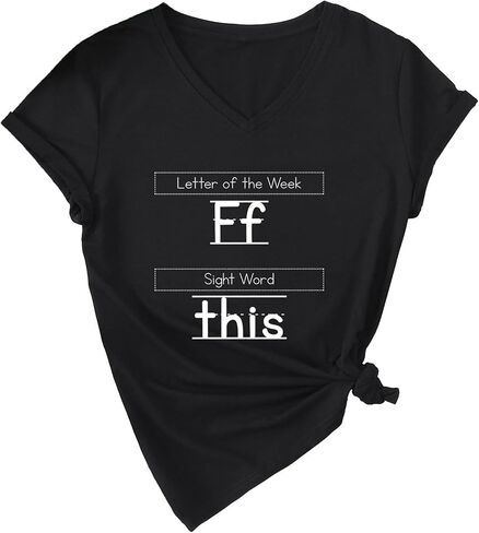 تي شيرت المعلم للنساء حرف الأسبوع F Sight Word هذا القميص برقبة على شكل حرف V تي شيرت بأكمام قصيرة in Saudi Arabia