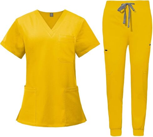 VIAOLI Women's Scrub Top & Jogger Pant with Yoga Waistband 10 Pocket Uniforms Solid Stretch Scrub Set Nursing in Kuwait