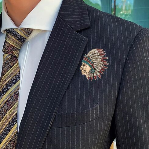 Rhinestone Indian Chief Head Brooch Pin for Women Men Gold Plated Fashion Creative Colorful Crystal Tribal Pendant Brooches Lapel Pins Delicate Hat Bag Suit Dress Accessories Holiday Festival Jewelry in Saudi Arabia