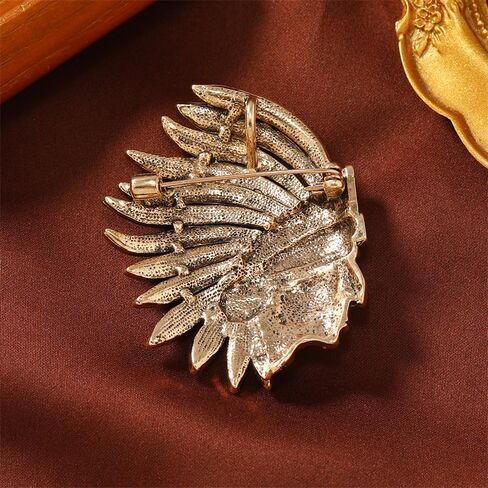 Rhinestone Indian Chief Head Brooch Pin for Women Men Gold Plated Fashion Creative Colorful Crystal Tribal Pendant Brooches Lapel Pins Delicate Hat Bag Suit Dress Accessories Holiday Festival Jewelry in Saudi Arabia