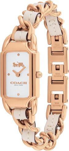 COACH Cadie Women's Watch - 2H Quartz Watch with Genuine Coach Leather on a Chainlink Bracelet - Water Resistant 3 ATM/30 Meters - Gift for Her - Premium Fashion Timepiece for Everyday Style - Adjustable- 17.50mm in Saudi Arabia