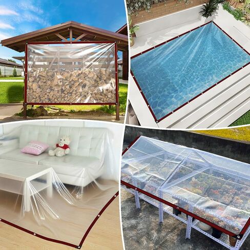 Clear Tarp Waterproof 6x8 Tarps Heavy Duty Plastic Tarp with Grommets Clear Vinyl Tarps for Outdoor Patio Enclosure Chicken Coop Cover Waterproof Transparent Tarpaulin for Porch Greenhouse Plant in Saudi Arabia