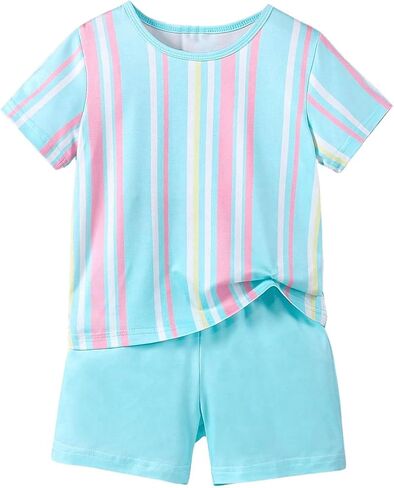 Floerns Toddler Boy's 2 Piece Outfit Striped Print Tee Top and Track Shorts Set in Saudi Arabia