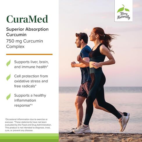 Terry Naturally CuraMed 750mg - Antioxidant Supplement for Brain & Heart Health Support - Dietary Supplement with High-Potency Curcumin Complex - Kidney, Liver & Immune Health Support - 120 Softgels in Kuwait
