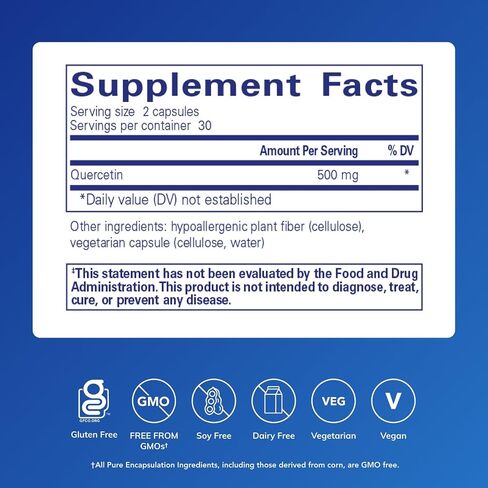 مغلفات نقية Quercetin - 500 ملغ - الدعم المناعي ، الصحة الخلوية وصحة القلب - ملحق مضادات الأكسدة - خالية من الغلوتين وغير المعدلة وراثيا - 120 كبسولة in Saudi Arabia