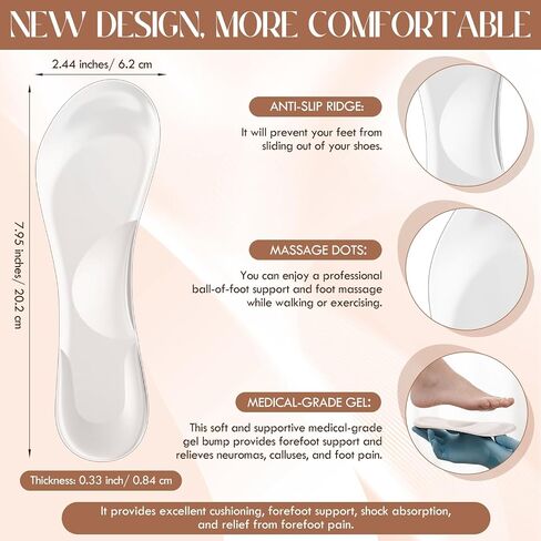 4 Pairs 3/4 High Heel Gel Cushion Inserts for Women Self-Adhesive Arch Support Anti-Slip Inserts for Sandal Dress Shoe High Heels Pumps Open Toes Flats, Fits Women 5-9 Size(Jp Velvet+Gel,Khaki) in Saudi Arabia