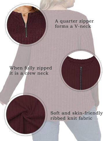 VISLILY Womens-Plus-Size-Long-Sleeve-Tops Quarter Zip Pullover Lightweight Knit Sweaters Casual Shirts Trendy Blouses Tunics in Saudi Arabia