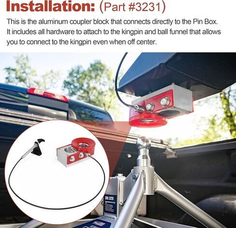 Ultimate Connection King Pin Coupler Complete Assembly with Funnel (Rectangle) 3246 for Andersen Hitches (Rectangle Block, Bolts and Hardware, Latch Cable) in Saudi Arabia