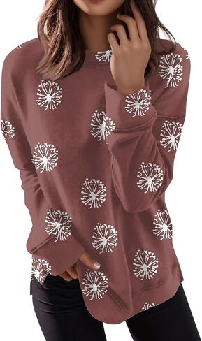 GOFULY بلوزات نسائية Crewneck حجم كبير قمصان عادية كم طويل 2025 الخريف لينة البلوز القمم الأزهار طباعة لطيف الملبس in Kuwait