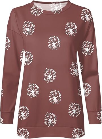 GOFULY بلوزات نسائية Crewneck حجم كبير قمصان عادية كم طويل 2025 الخريف لينة البلوز القمم الأزهار طباعة لطيف الملبس in Kuwait