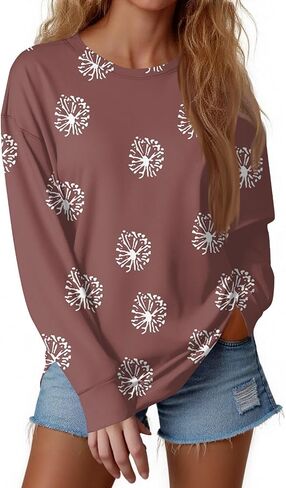 GOFULY بلوزات نسائية Crewneck حجم كبير قمصان عادية كم طويل 2025 الخريف لينة البلوز القمم الأزهار طباعة لطيف الملبس in Kuwait