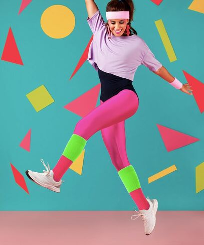 جوارب ترهل النيون للنساء 80s 90s جوارب طويلة إلى الركب لينة اضافية طويلة تدفئة الساق حجم 9 إلى 10 in Kuwait
