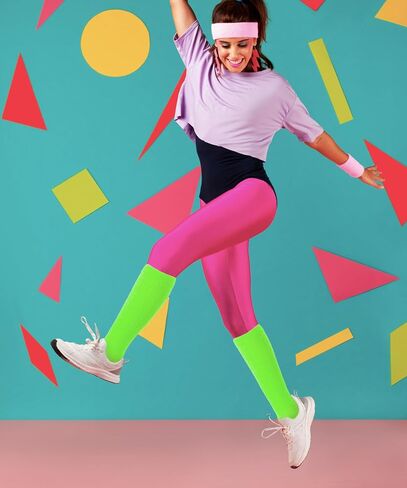 جوارب ترهل النيون للنساء 80s 90s جوارب طويلة إلى الركب لينة اضافية طويلة تدفئة الساق حجم 9 إلى 10 in Kuwait