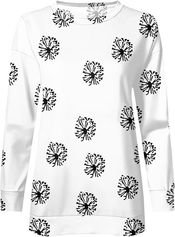 GOFULY بلوزات نسائية Crewneck حجم كبير قمصان عادية كم طويل 2025 الخريف لينة البلوز القمم الأزهار طباعة لطيف الملبس in Kuwait