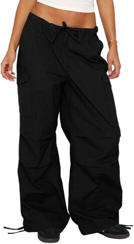 Women Cargo Pants Wide Leg Casual Baggy Parachute Pants Multi Pockets Y2K Straight Trousers in Saudi Arabia