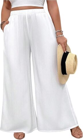 SHENHE Women's Plus Size Wide Leg Palazzo Pants Elastic Waist Baggy Flowy Pants Boho Travel Trousers in Saudi Arabia