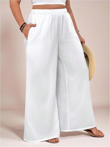 SHENHE Women's Plus Size Wide Leg Palazzo Pants Elastic Waist Baggy Flowy Pants Boho Travel Trousers in Saudi Arabia