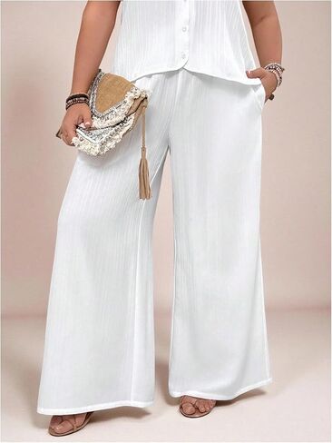 SHENHE Women's Plus Size Wide Leg Palazzo Pants Elastic Waist Baggy Flowy Pants Boho Travel Trousers in Saudi Arabia