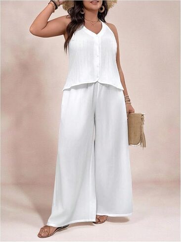 SHENHE Women's Plus Size Wide Leg Palazzo Pants Elastic Waist Baggy Flowy Pants Boho Travel Trousers in Saudi Arabia