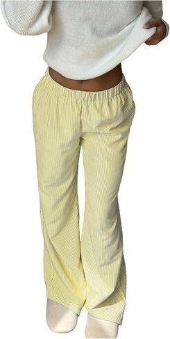 GORGLITTER Women's Striped Pants Baggy Wide Leg High Waisted Trendy Dressy Lounge Pants in Saudi Arabia