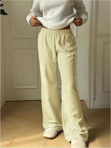 GORGLITTER Women's Striped Pants Baggy Wide Leg High Waisted Trendy Dressy Lounge Pants in Saudi Arabia