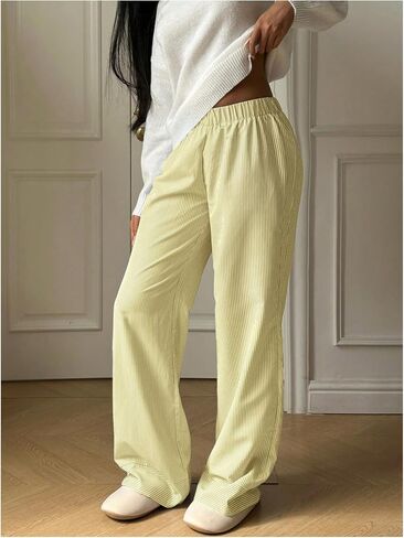 GORGLITTER Women's Striped Pants Baggy Wide Leg High Waisted Trendy Dressy Lounge Pants in Saudi Arabia