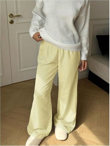 GORGLITTER Women's Striped Pants Baggy Wide Leg High Waisted Trendy Dressy Lounge Pants in Saudi Arabia