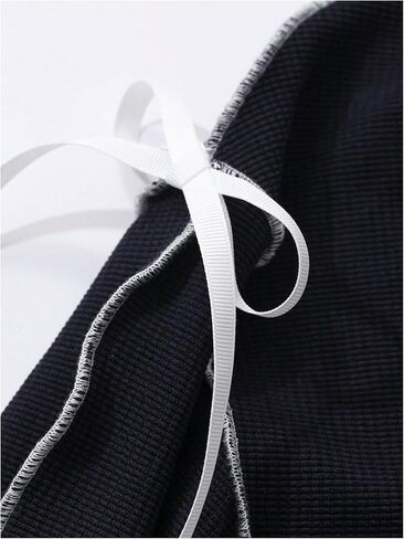Verdusa Women's Bow Tie Oversized Tees Crew Neck Long Sleeve Drop Shoulder Pullovers in Saudi Arabia