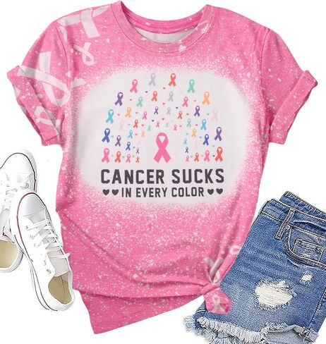 Breast Cancer Awareness T-Shirt - Women's Cancer Sucks Tee in Every Color - Survivor Ribbon Shirt in Saudi Arabia