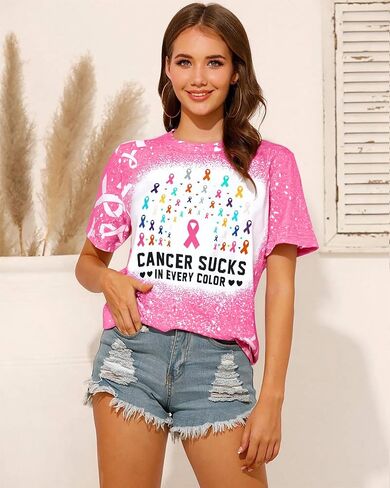 Breast Cancer Awareness T-Shirt - Women's Cancer Sucks Tee in Every Color - Survivor Ribbon Shirt in Saudi Arabia