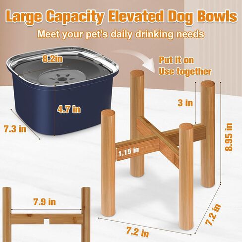 Decflow 3L Elevated Dog Water Bowl, Stainless Steel Raised Dog Food Bowl with Stand, Large Capacity No Spill Dog Water Bowl, Durable Wood Holder Pet Food Bowl for Small, Medium, and Large Dogs in Saudi Arabia