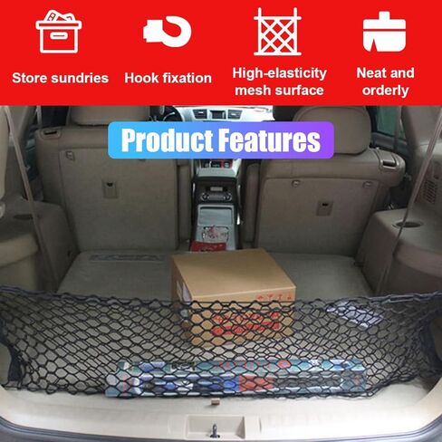 Car Cargo Net, Elastic Stretchable Car Trunk Cargo Storage Net with Hooks, Double-Layer Nylon Truck Organizer Mesh, Vehicle Interior Accessories for Most SUVs, Trucks (35.4x15.7 inch/90×40 cm) in Saudi Arabia