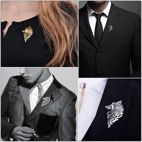 WCRAZYE Vintage Wolf Head Lapel Brooch Set for Men Women Antique Animal Dire Wolf Head Coyote Antique Retro Lapel Brooches Badge Men's Suits Buckle Neckwear Accessories in Saudi Arabia