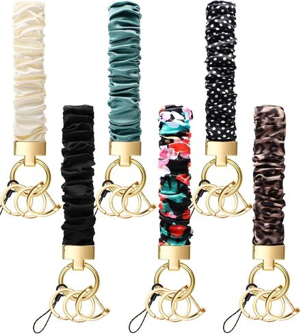 6 قطع من Geyoga سلسلة مفاتيح Scrunchie سوار قابل للتمدد لمفاتيح السيارة مع حلقة D قابلة للتمدد سوار معصم Scrunchie لطيف للنساء والرجال in Saudi Arabia