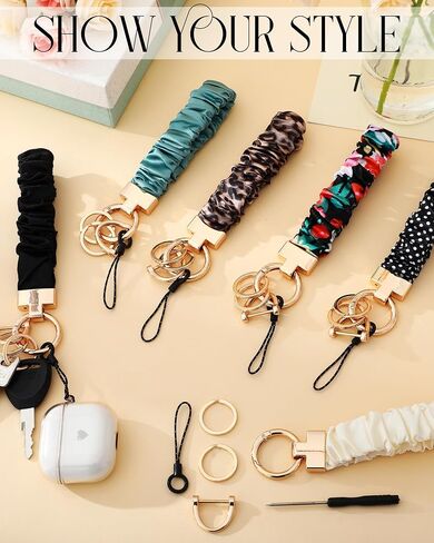 6 قطع من Geyoga سلسلة مفاتيح Scrunchie سوار قابل للتمدد لمفاتيح السيارة مع حلقة D قابلة للتمدد سوار معصم Scrunchie لطيف للنساء والرجال in Saudi Arabia