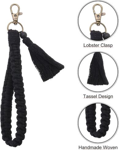 PATIKIL Boho Macrame Keychain with Tassel, Handmade Wristlet Bracelet Keychain Keyring Holder Key Wrist Lanyard in Saudi Arabia