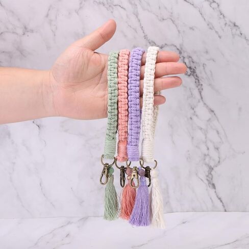 PATIKIL Boho Macrame Keychain with Tassel, Handmade Wristlet Bracelet Keychain Keyring Holder Key Wrist Lanyard in Saudi Arabia