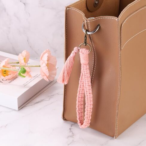 PATIKIL Boho Macrame Keychain with Tassel, Handmade Wristlet Bracelet Keychain Keyring Holder Key Wrist Lanyard in Saudi Arabia