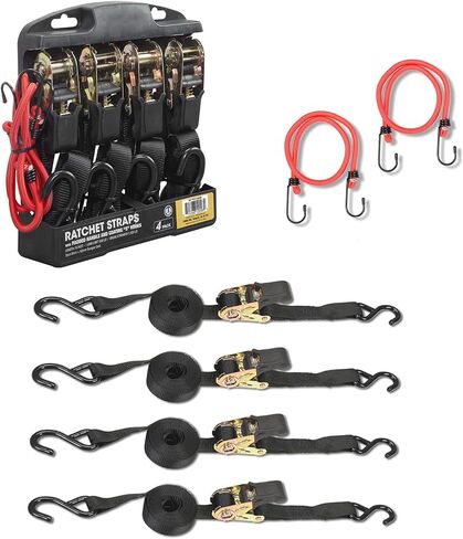 Ratchet Tie Down Straps, 1500 lbs Break Strength, 4-Pack 15 ft, Safety Lock S Hooks, 4 Soft Loops for Moving Cargo, Appliances, Lawn Equipment, Motorcycle in Saudi Arabia