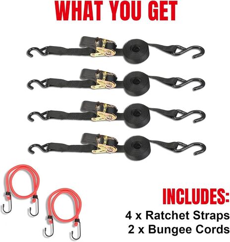 Ratchet Tie Down Straps, 1500 lbs Break Strength, 4-Pack 15 ft, Safety Lock S Hooks, 4 Soft Loops for Moving Cargo, Appliances, Lawn Equipment, Motorcycle in Saudi Arabia