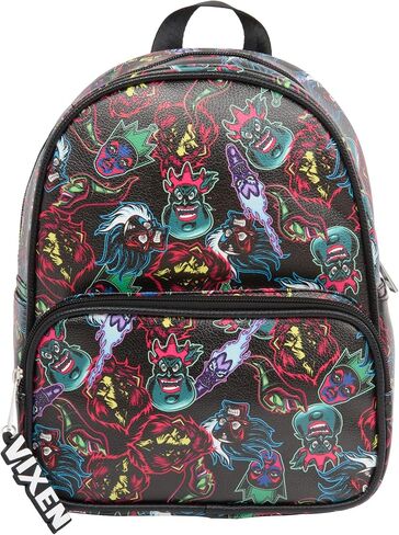 Disney Villains Mini Backpack with Allover Print & Molded Vixen Dangle, 10.5 Inches, Adjustable Straps, Faux Leather in Saudi Arabia