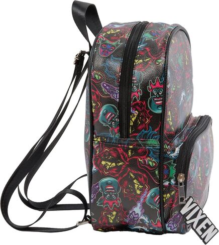 Disney Villains Mini Backpack with Allover Print & Molded Vixen Dangle, 10.5 Inches, Adjustable Straps, Faux Leather in Saudi Arabia