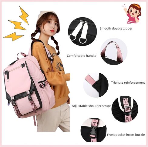 School Backpack for Girls Color-block School Bag with Lunch Box Pencil Case Set 3PCS Girls Backpack for School Kids Bookbag in Kuwait