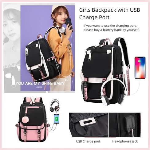 School Backpack for Girls Color-block School Bag with Lunch Box Pencil Case Set 3PCS Girls Backpack for School Kids Bookbag in Kuwait