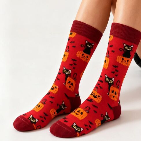 JaosWish Halloween Socks for Women,Funny Dress Cat Sock Fun Crazy Crew Fall Pumpkin Socks in Saudi Arabia