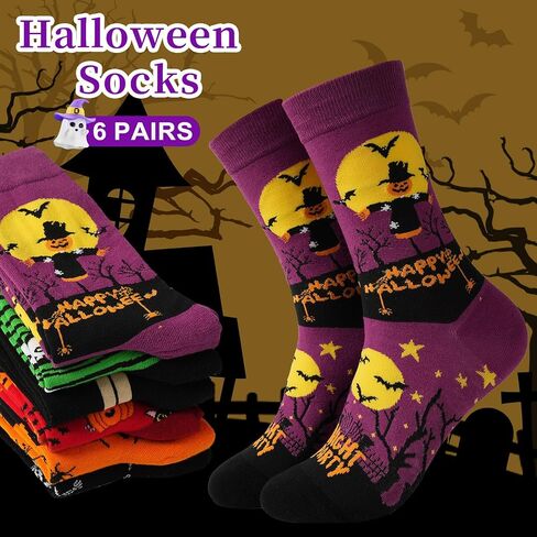 JaosWish Halloween Socks for Women,Funny Dress Cat Sock Fun Crazy Crew Fall Pumpkin Socks in Saudi Arabia