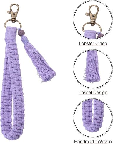PATIKIL Boho Macrame Keychain with Tassel, Handmade Wristlet Bracelet Keychain Keyring Holder Key Wrist Lanyard in Saudi Arabia