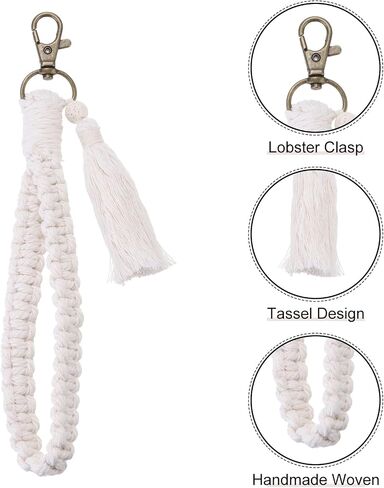 PATIKIL Boho Macrame Keychain with Tassel, Handmade Wristlet Bracelet Keychain Keyring Holder Key Wrist Lanyard in Saudi Arabia